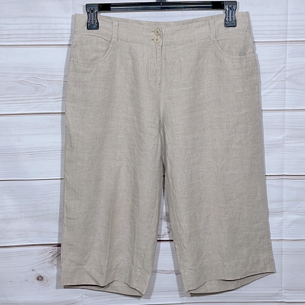 Eileen Fisher Linen Wide Leg Capri Pants Size Petite Medium - Picture 1 of 7